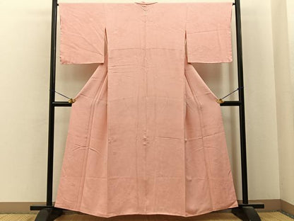 平和屋着物■上質な色無地　御所車風景地紋　珊瑚色　正絹　逸品　未使用　BAAY6825hj