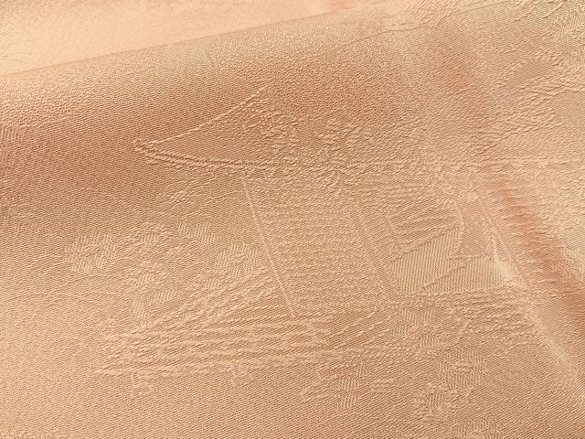 平和屋着物■上質な色無地　御所車風景地紋　珊瑚色　正絹　逸品　未使用　BAAY6825hj