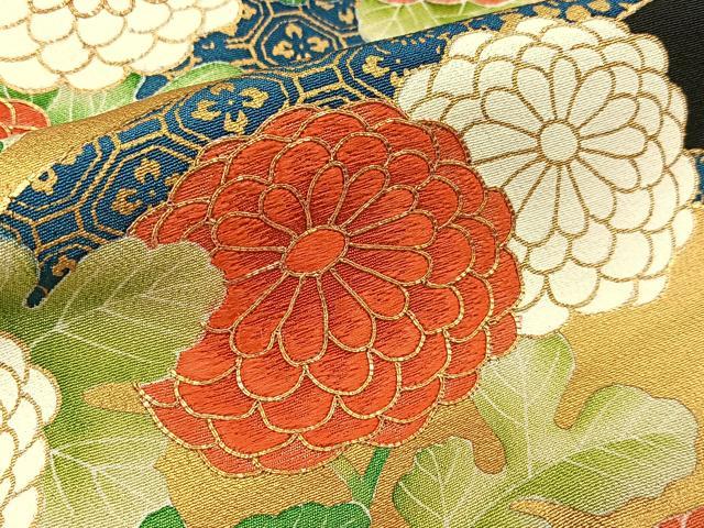 平和屋着物■豪華黒留袖　駒刺繍　流水菊文　金彩　正絹　逸品　BAAY6829hj