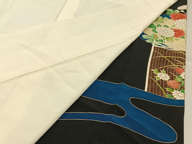 平和屋着物■豪華黒留袖　駒刺繍　流水菊文　金彩　正絹　逸品　BAAY6829hj