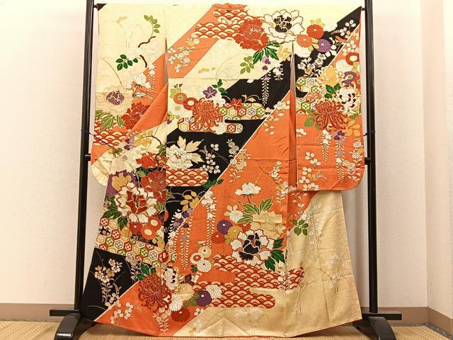 平和屋着物■豪華振袖　駒刺繍　エ霞吉祥花文　金彩　正絹　逸品　BAAY6832hj
