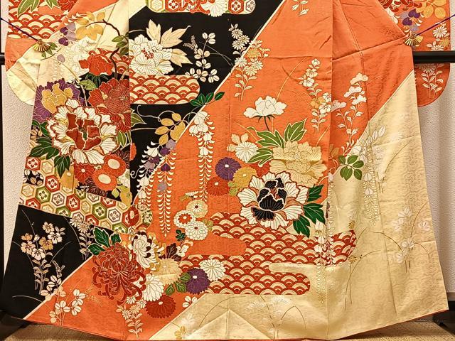 平和屋着物■豪華振袖　駒刺繍　エ霞吉祥花文　金彩　正絹　逸品　BAAY6832hj