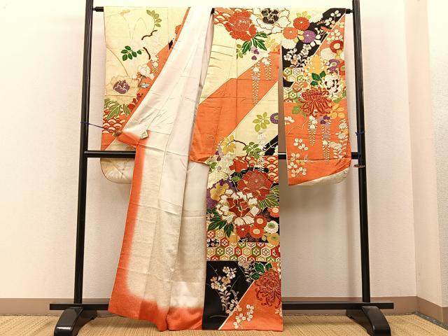 平和屋着物■豪華振袖　駒刺繍　エ霞吉祥花文　金彩　正絹　逸品　BAAY6832hj