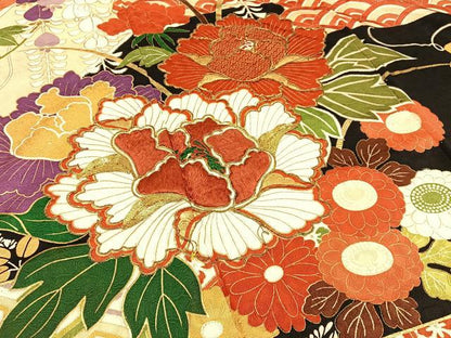平和屋着物■豪華振袖　駒刺繍　エ霞吉祥花文　金彩　正絹　逸品　BAAY6832hj