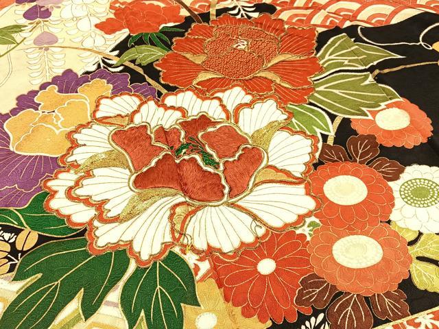 平和屋着物■豪華振袖　駒刺繍　エ霞吉祥花文　金彩　正絹　逸品　BAAY6832hj