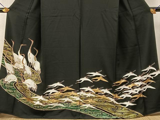 平和屋着物■豪華黒留袖　駒刺繍　群鶴　金彩　正絹　逸品　BAAY6833hj