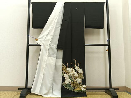平和屋着物■豪華黒留袖　駒刺繍　群鶴　金彩　正絹　逸品　BAAY6833hj