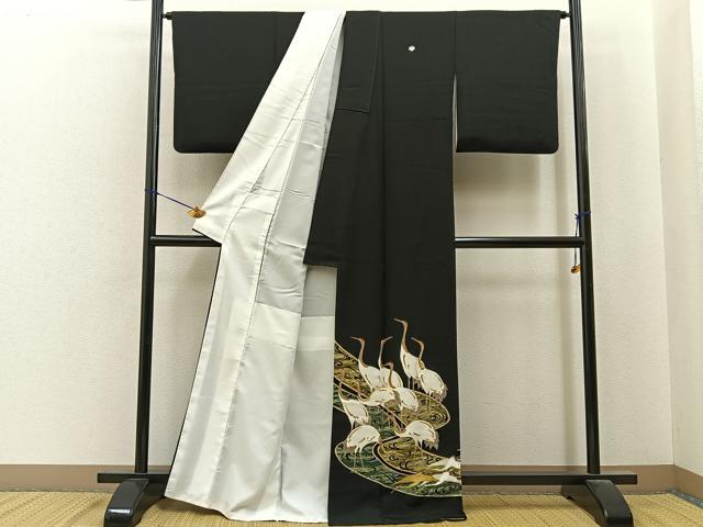 平和屋着物■豪華黒留袖　駒刺繍　群鶴　金彩　正絹　逸品　BAAY6833hj