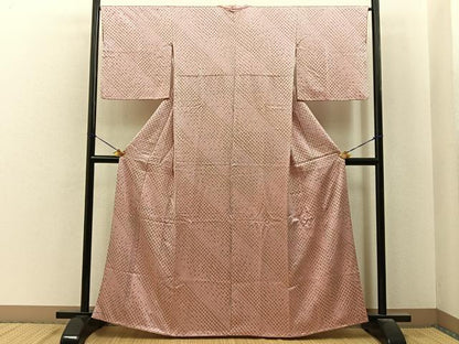 平和屋着物■上質な小紋　総絞り　菱文様　正絹　逸品　BAAY6834hj