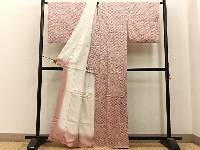 平和屋着物■上質な小紋　総絞り　菱文様　正絹　逸品　BAAY6834hj