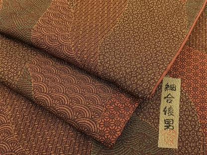 平和屋着物■重要無形文化財・伊勢手彫型本染・細合俊男　小紋　道長吉祥文　鬼しぼ縮緬　正絹　逸品　BAAY6837hj