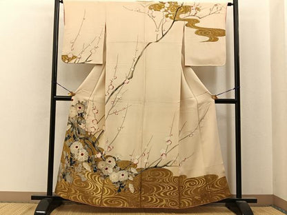 平和屋着物■訪問着　刺繍　流水枝花文　金銀彩　正絹　逸品　BAAY6840hj