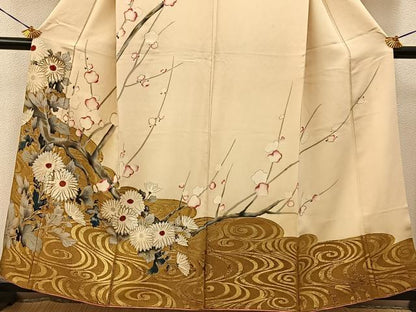 平和屋着物■訪問着　刺繍　流水枝花文　金銀彩　正絹　逸品　BAAY6840hj