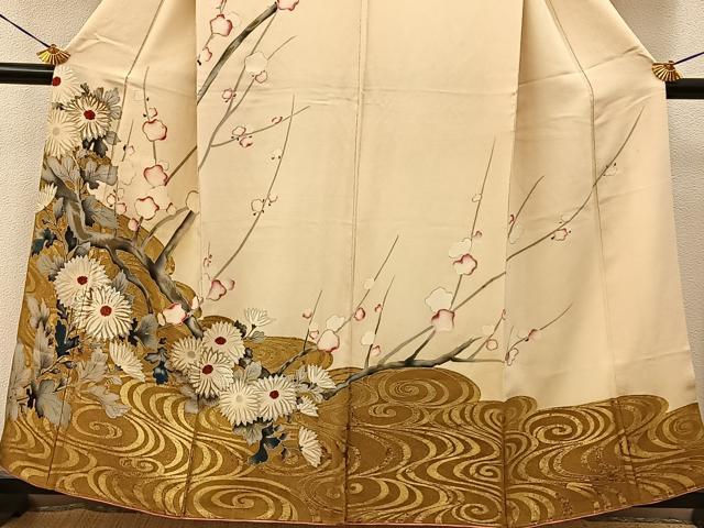 平和屋着物■訪問着　刺繍　流水枝花文　金銀彩　正絹　逸品　BAAY6840hj