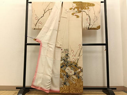 平和屋着物■訪問着　刺繍　流水枝花文　金銀彩　正絹　逸品　BAAY6840hj