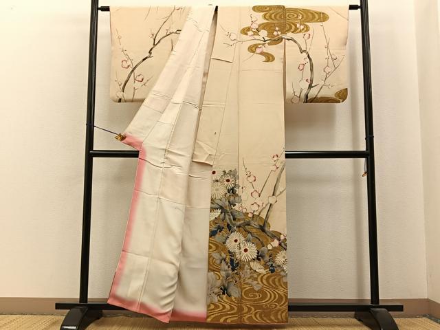 平和屋着物■訪問着　刺繍　流水枝花文　金銀彩　正絹　逸品　BAAY6840hj