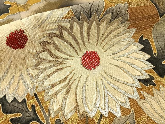 平和屋着物■訪問着　刺繍　流水枝花文　金銀彩　正絹　逸品　BAAY6840hj