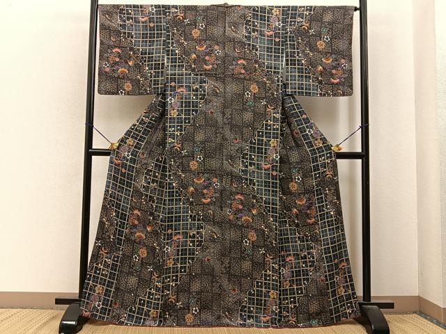 平和屋着物■上質な小紋　花蝶文　金彩　正絹　逸品　BAAY6843hj