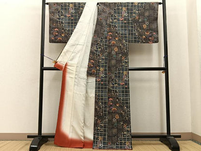 平和屋着物■上質な小紋　花蝶文　金彩　正絹　逸品　BAAY6843hj