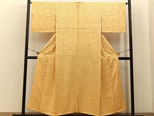平和屋着物■上質な色無地　草葉地紋　蜂蜜色　正絹　逸品　BAAY6844hj