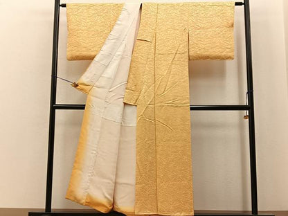 平和屋着物■上質な色無地　草葉地紋　蜂蜜色　正絹　逸品　BAAY6844hj