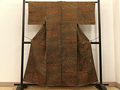 平和屋着物■上質な小紋　更峰作　雲取扇面花文　正絹　逸品　未使用　BAAY6845hj