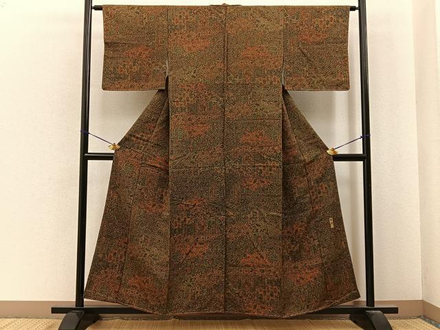平和屋着物■上質な小紋　更峰作　雲取扇面花文　正絹　逸品　未使用　BAAY6845hj