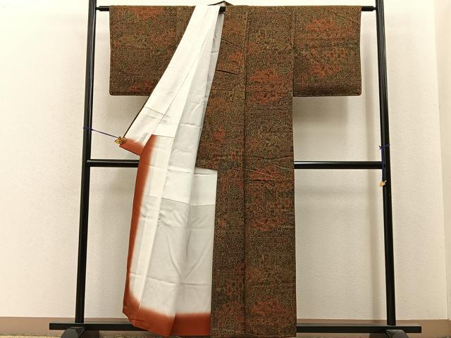 平和屋着物■上質な小紋　更峰作　雲取扇面花文　正絹　逸品　未使用　BAAY6845hj