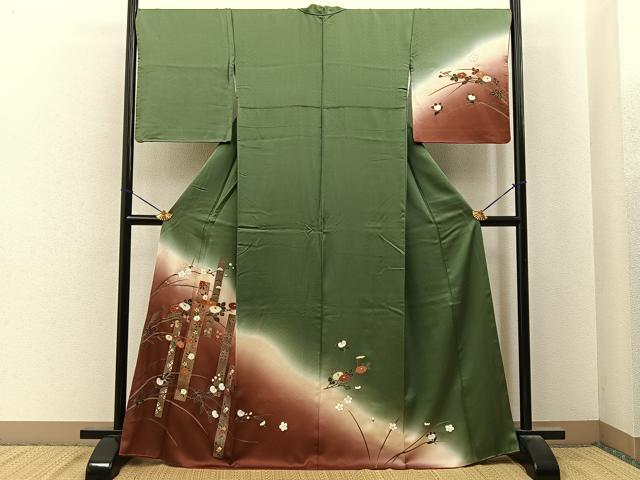 平和屋着物■訪問着　短冊草花文　暈し染め　金銀彩　正絹　逸品　BAAY6847hj