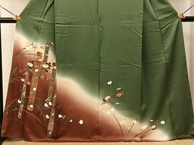 平和屋着物■訪問着　短冊草花文　暈し染め　金銀彩　正絹　逸品　BAAY6847hj