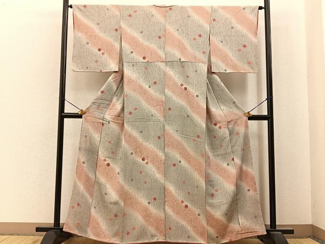 平和屋着物■上質な小紋　舞花文　暈し染め　金彩　お召縮緬　正絹　逸品　BAAY6850hj