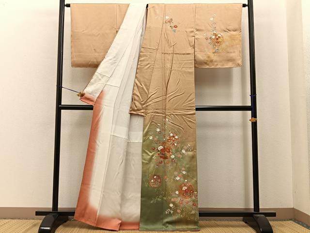 平和屋着物■訪問着　雪輪花文　暈し染め　金彩　正絹　逸品　未使用　BAAY6853hj