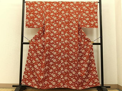 平和屋着物■上質な小紋　型染め　梅　正絹　逸品　未使用　BAAY6855hj
