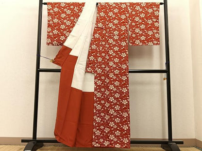 平和屋着物■上質な小紋　型染め　梅　正絹　逸品　未使用　BAAY6855hj