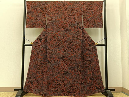 平和屋着物■上質な小紋　飛鶴花文　鬼しぼ縮緬　正絹　逸品　未使用　BAAY6856hj