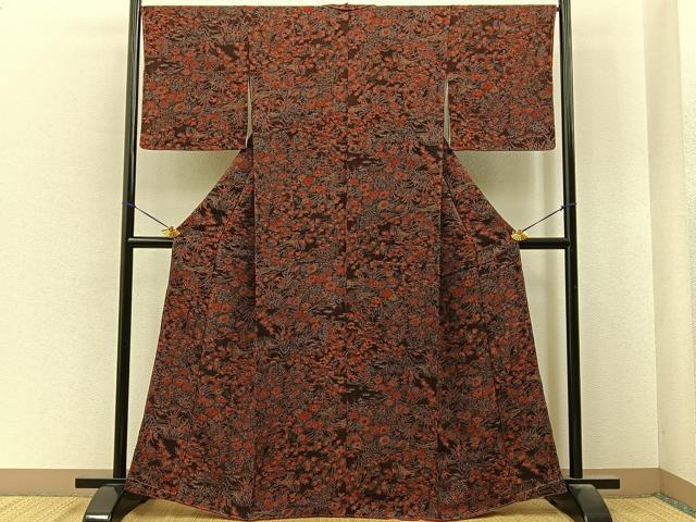 平和屋着物■上質な小紋　飛鶴花文　鬼しぼ縮緬　正絹　逸品　未使用　BAAY6856hj