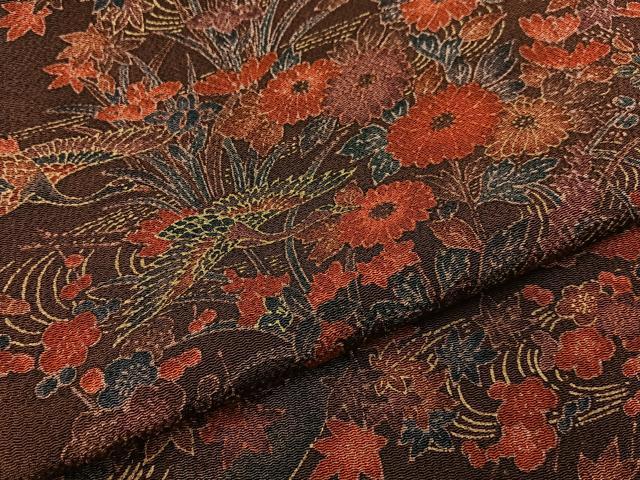 平和屋着物■上質な小紋　飛鶴花文　鬼しぼ縮緬　正絹　逸品　未使用　BAAY6856hj