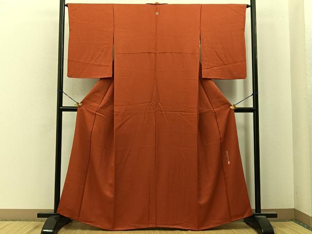 平和屋着物■上質な色無地　作家物　草木染　丹色　正絹　逸品　BAAY6858hj