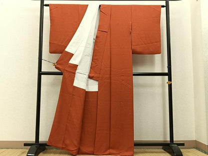 平和屋着物■上質な色無地　作家物　草木染　丹色　正絹　逸品　BAAY6858hj