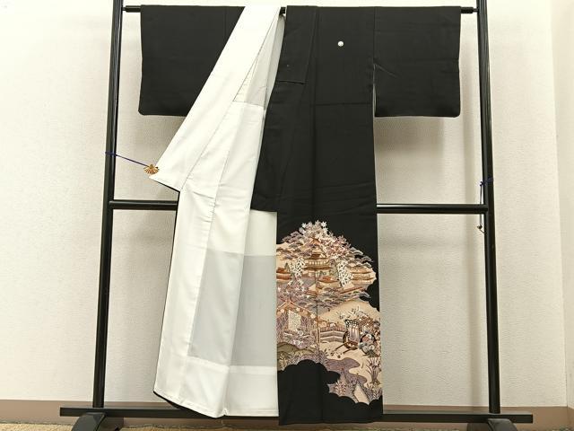 平和屋着物■豪華黒留袖　駒刺繍　風景花文　金彩　正絹　逸品　BAAY6861hj