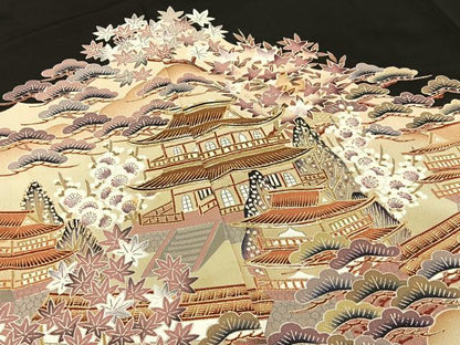 平和屋着物■豪華黒留袖　駒刺繍　風景花文　金彩　正絹　逸品　BAAY6861hj