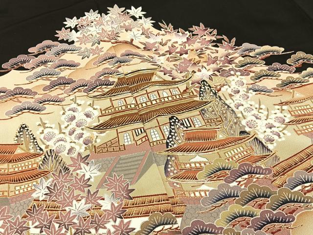 平和屋着物■豪華黒留袖　駒刺繍　風景花文　金彩　正絹　逸品　BAAY6861hj