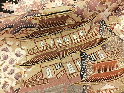 平和屋着物■豪華黒留袖　駒刺繍　風景花文　金彩　正絹　逸品　BAAY6861hj