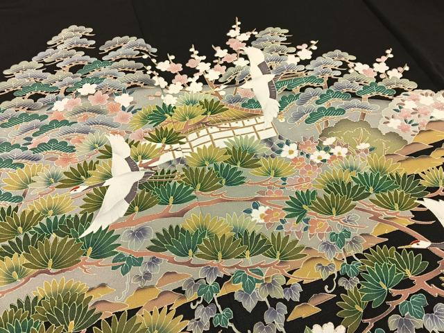 平和屋着物■豪華黒留袖　友禅　作家物　飛鶴風景文　正絹　逸品　BAAY6862hj