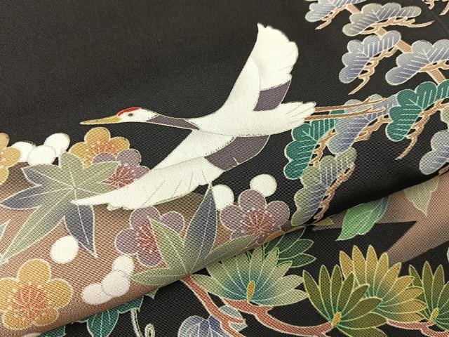 平和屋着物■豪華黒留袖　友禅　作家物　飛鶴風景文　正絹　逸品　BAAY6862hj