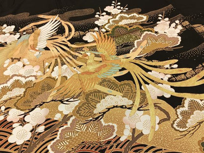 平和屋着物■豪華黒留袖　駒刺繍　鳳凰浜松文　金銀彩　正絹　逸品　BAAY6863hj