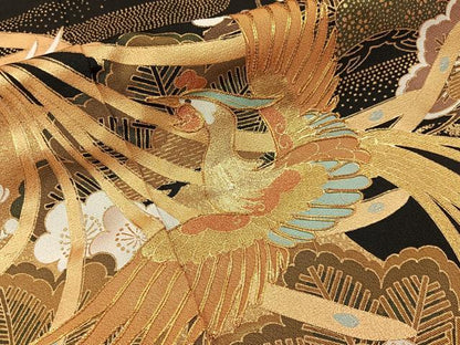 平和屋着物■豪華黒留袖　駒刺繍　鳳凰浜松文　金銀彩　正絹　逸品　BAAY6863hj