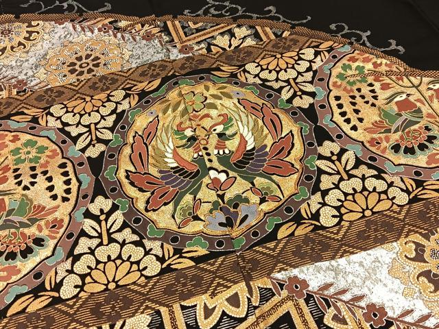 平和屋着物■豪華黒留袖　駒刺繍　向かい鳳凰花文　金銀彩　正絹　逸品　BAAY6869hj
