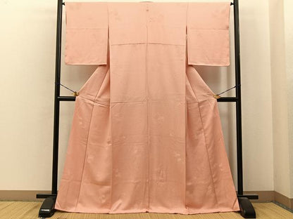 平和屋着物●上質な色無地　蔦の葉地紋　赤香色　正絹　逸品　BAAY6875hj