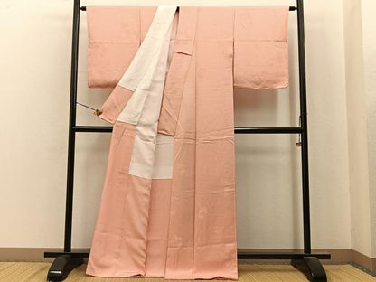 平和屋着物●上質な色無地　蔦の葉地紋　赤香色　正絹　逸品　BAAY6875hj